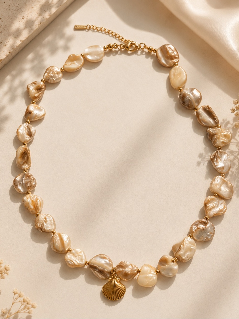 Natural Stone Coastal Necklace Gold Plated.